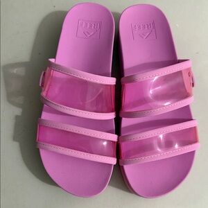 Reef Pink Slide Sandals with Clear Straps